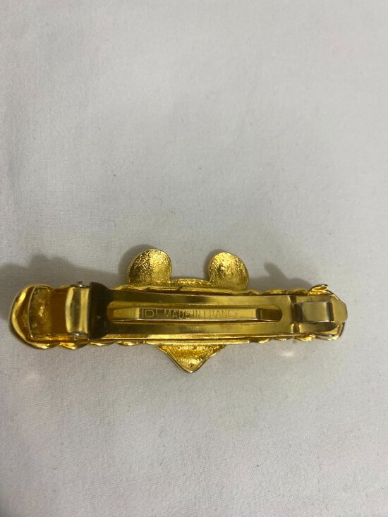 Vintage 1950s Mickey Mouse Barrette Gold Tone Made in France Disney Hair Clip 3” main image 4